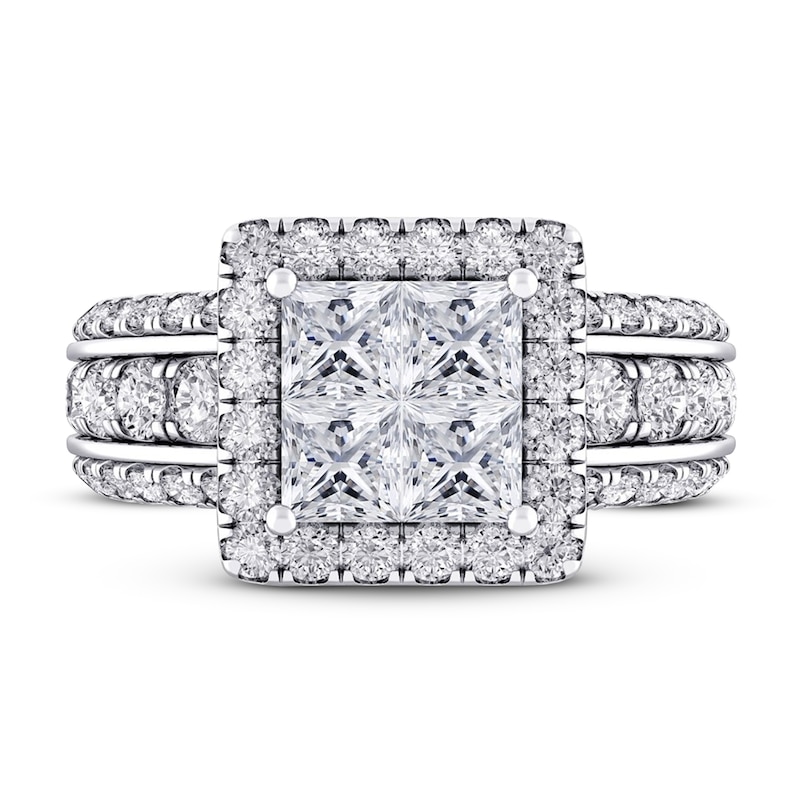 Main Image 4 of Multi-Diamond Engagement Ring 3 ct tw Princess & Round 14K White Gold