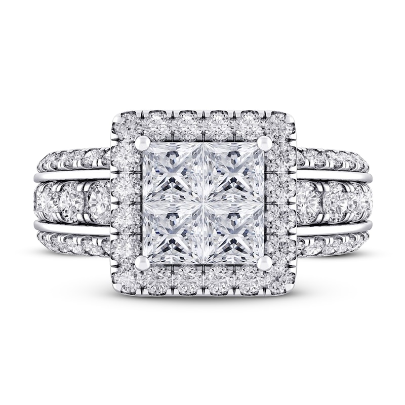 Multi-Diamond Engagement Ring 3 ct tw Princess & Round 14K White Gold