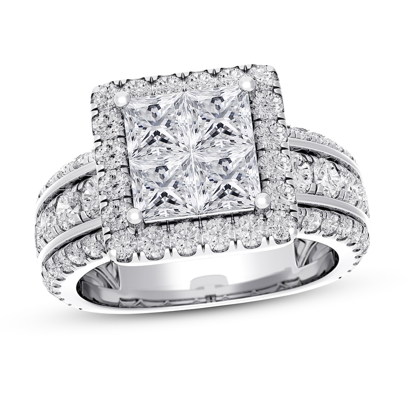 Diamond Engagement Ring 4 ct tw Princess & Round 14K White Gold