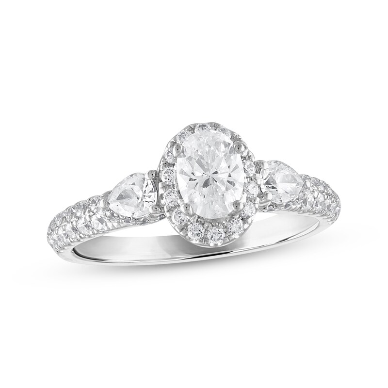Main Image 1 of Three Stone Diamond Engagement Ring 1 ct tw Oval/Pear/Round 14K White Gold