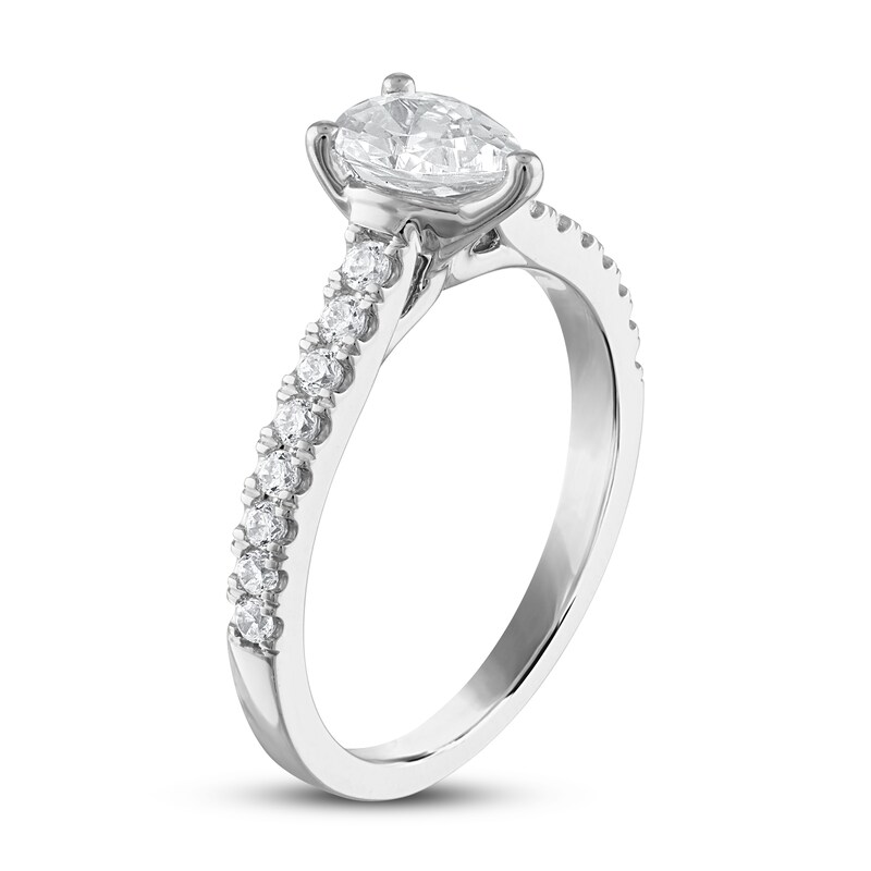 Certified Diamond Engagement Ring 1 ct tw Pear & Round 14K White Gold