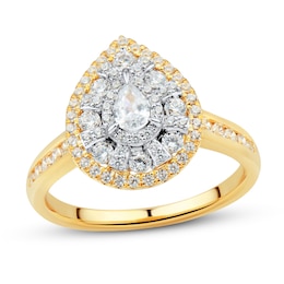 Now + Forever Diamond Engagement Ring 3/4 ct tw Pear & Round 14K Two-Tone Gold