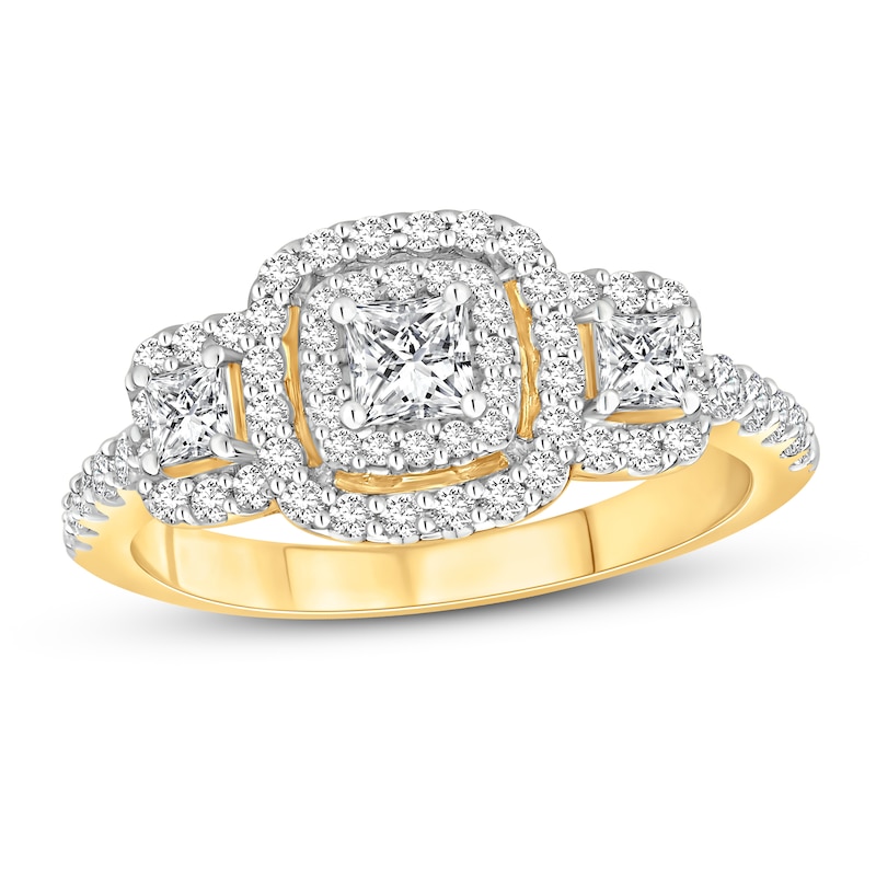 Main Image 1 of Three-Stone Diamond Engagement Ring 7/8 ct tw Princess & Round 14K Yellow Gold