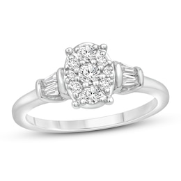Now + Forever Diamond Engagement Ring 3/8 ct tw Round & Baguette 10K White Gold