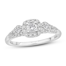 Now + Forever Diamond Engagement Ring 3/8 ct tw Princess & Round 10K White Gold