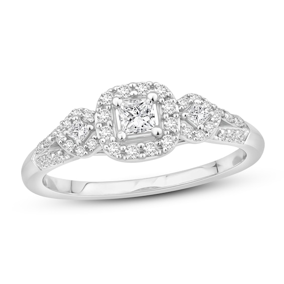 Now + Forever Diamond Engagement Ring 3/8 ct tw Princess & Round 10K White Gold