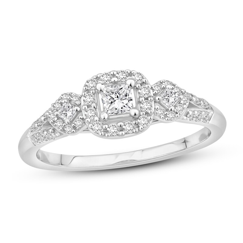 Diamond Engagement Ring 3/8 ct tw Princess & Round 10K White Gold