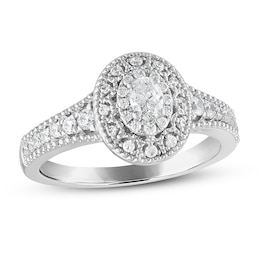 Now + Forever Diamond Engagement Ring 1/2 ct tw Oval & Round-cut in 14K White Gold