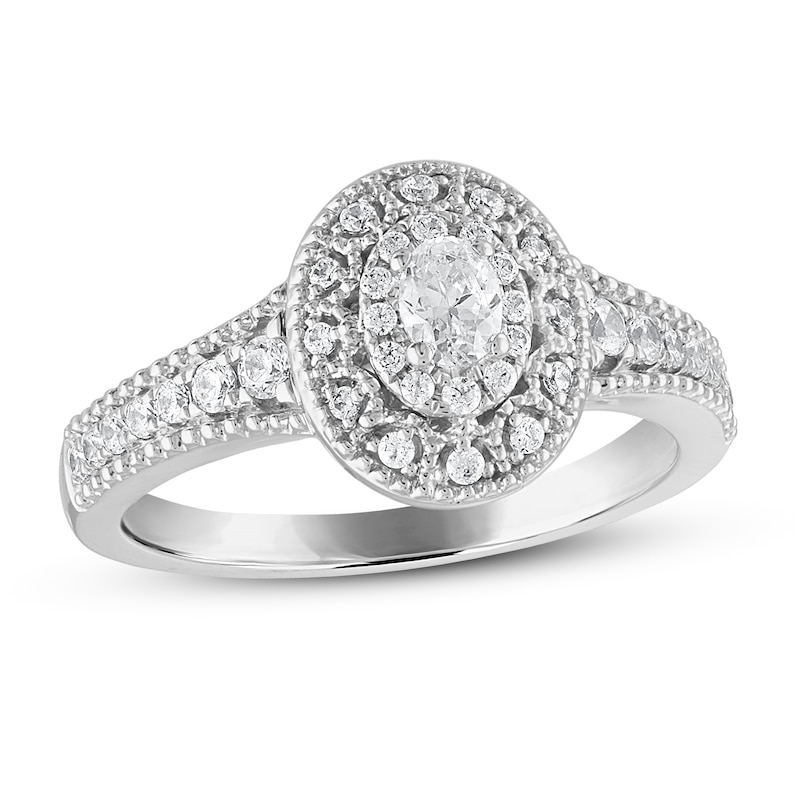 Diamond Engagement Ring 1/2 ct tw Oval & Round-cut in 14K White Gold