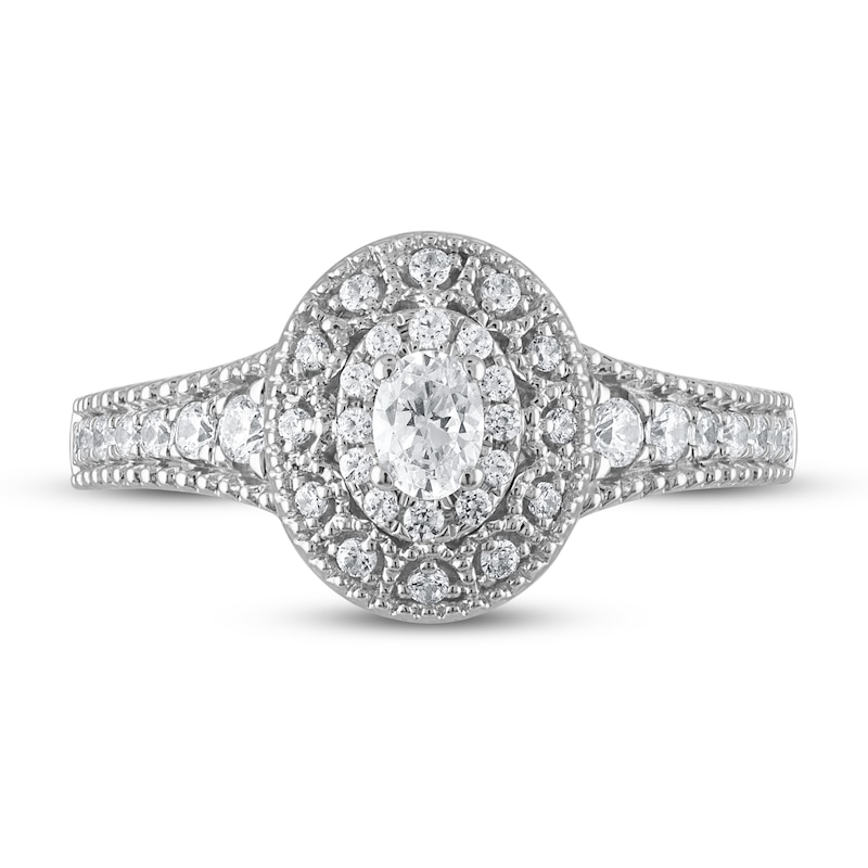 Diamond Engagement Ring 1/2 ct tw Oval & Round-cut in 14K White Gold