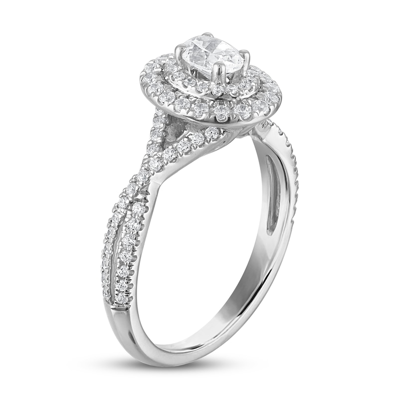 Diamond Enagagment Ring 3/4 ct tw Oval & Round-cut in 14K White Gold