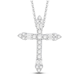 Neil Lane Diamond Cross Necklace 1/2 ct tw Round & Baguette 14K White Gold 19"