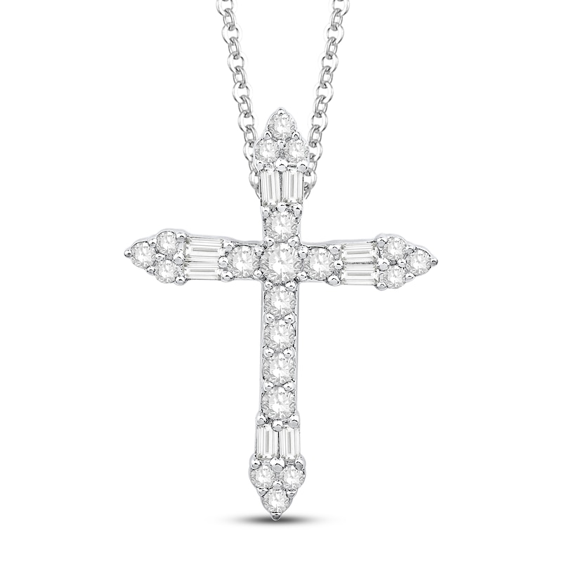 Main Image 1 of Neil Lane Diamond Cross Necklace 1/2 ct tw Round & Baguette 14K White Gold 19&quot;