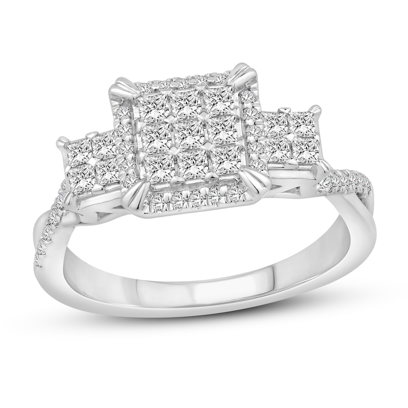 Diamond Engagement Ring 3/4 ct tw Princess & Round 10K White Gold