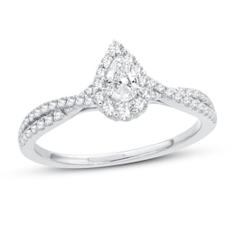 Now + Forever Diamond Engagement Ring 1/2 ct tw Pear & Round 14K White Gold