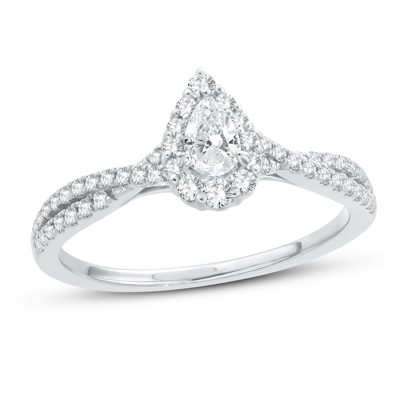 Diamond Engagement Ring 1/2 ct tw Pear & Round 14K White Gold