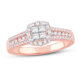 Now + Forever Diamond Engagement Ring 5/8 ct tw Princess & Round 14K Rose Gold