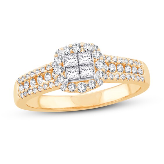 Now + Forever Diamond Engagement Ring 5/8 ct tw Princess & Round 14K Yellow Gold