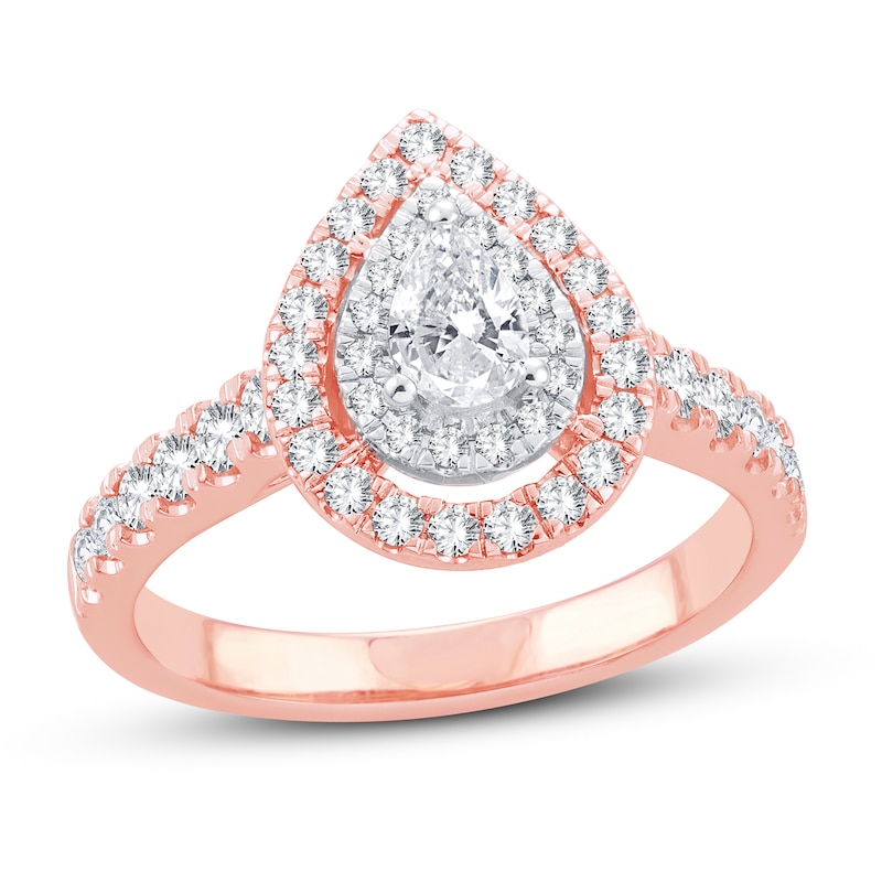 Diamond Engagement Ring 1 ct tw Pear & Round 14K Rose Gold