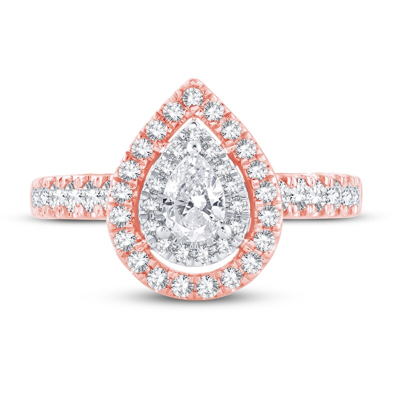 Diamond Engagement Ring 1 ct tw Pear & Round 14K Rose Gold