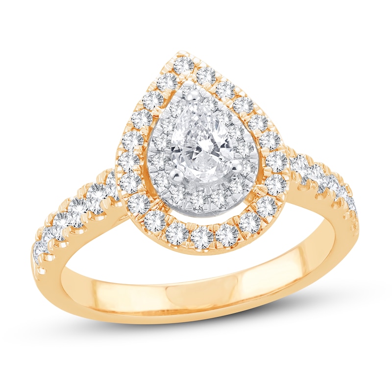 Diamond Engagement Ring 1 ct tw Pear & Round 14K Yellow Gold
