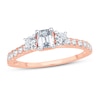 Thumbnail Image 1 of Memories Moments Magic 3-Stone Diamond Engagement Ring 1 ct tw Emerald & Round 14K Rose Gold
