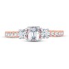 Thumbnail Image 3 of Memories Moments Magic 3-Stone Diamond Engagement Ring 1 ct tw Emerald & Round 14K Rose Gold