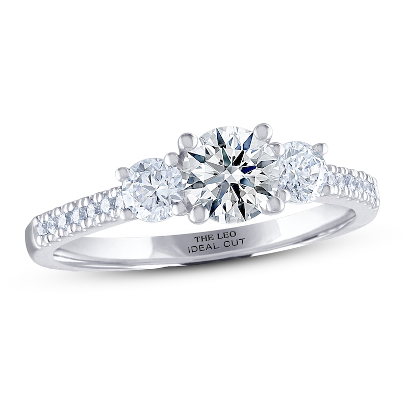 Main Image 1 of THE LEO Ideal Cut Diamond Three-Stone Engagement Ring 1 ct tw 14K White Gold