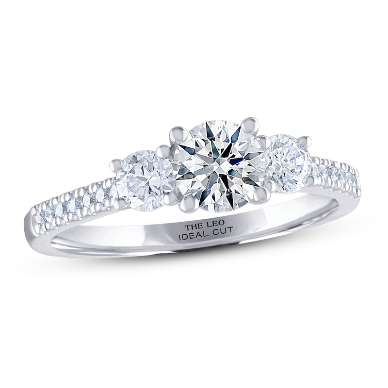 THE LEO Ideal Cut Diamond Three-Stone Engagement Ring 1 ct tw 14K White Gold