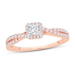 Now + Forever Diamond Engagement Ring 3/4 ct tw Princess & Round 14K Rose Gold