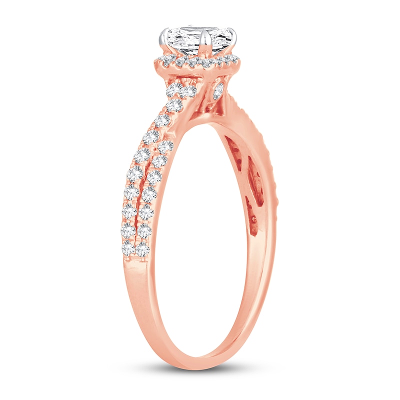 Diamond Engagement Ring 3/4 ct tw Princess & Round 14K Rose Gold