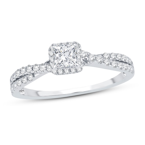 Now + Forever Diamond Engagement Ring 3/4 ct tw Princess & Round 14K White Gold