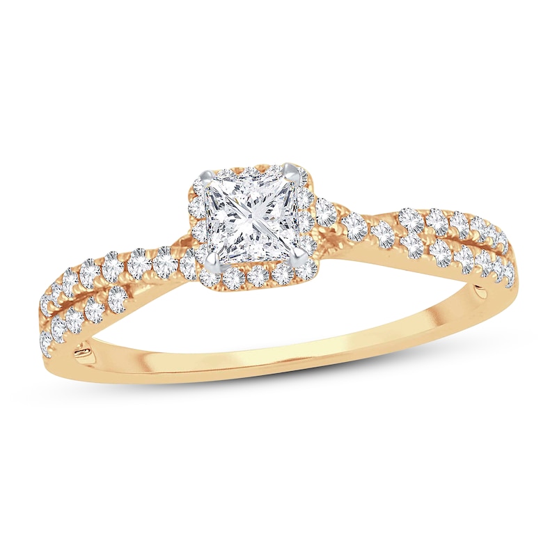 Diamond Engagement Ring 3/4 ct tw Princess & Round 14K Yellow Gold