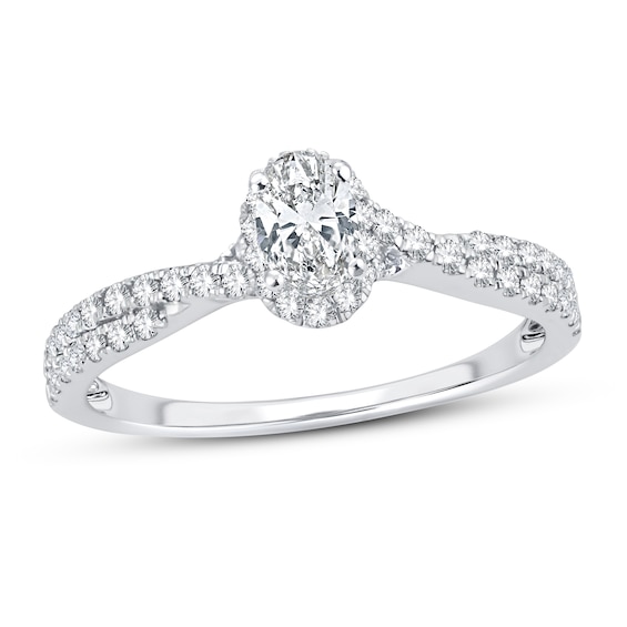 Now + Forever Diamond Engagement Ring 3/4 ct tw Oval & Round 14K White Gold