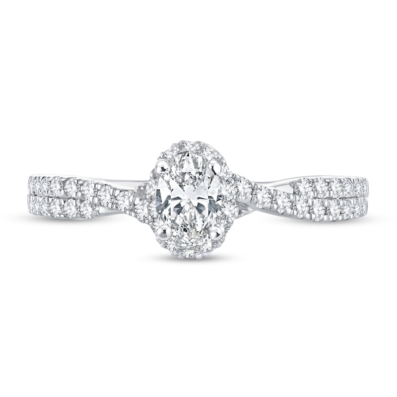 Diamond Engagement Ring 3/4 ct tw Oval & Round  14K White Gold