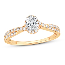 Now + Forever Diamond Engagement Ring 3/4 ct tw Oval & Round 14K Yellow Gold