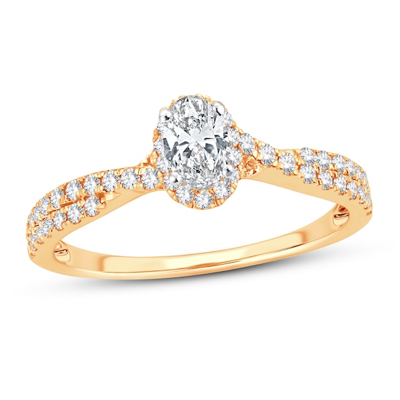 Now + Forever Diamond Engagement Ring 3/4 ct tw Oval & Round 14K Yellow Gold