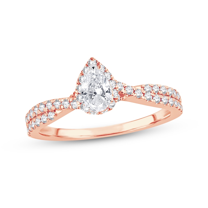 Diamond Engagement Ring 3/4 ct tw Pear & Round 14K Rose Gold