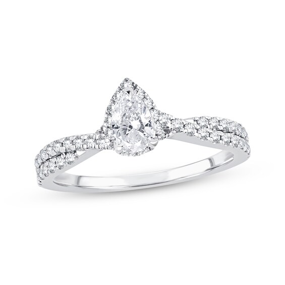 Now + Forever Diamond Engagement Ring 3/4 ct tw Pear & Round 14K White Gold