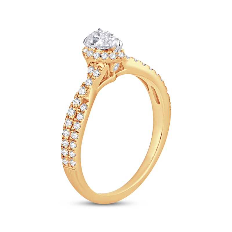Diamond Engagement Ring 3/4 ct tw Pear & Round 14K Yellow Gold