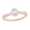 Diamond Engagement Ring 3/4 ct tw Emerald & Round 14K Rose Gold