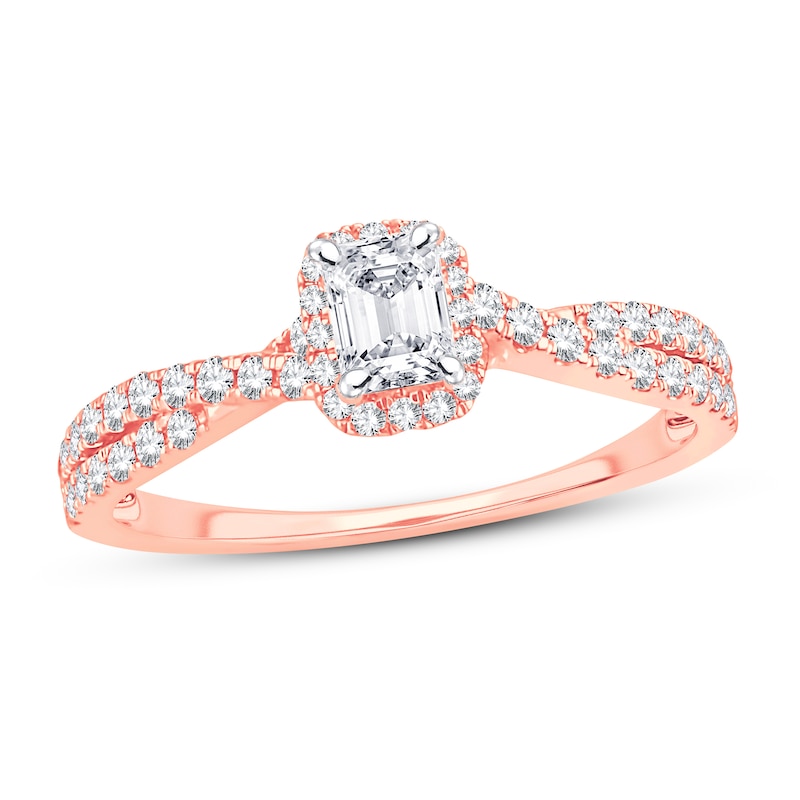 Main Image 1 of Now + Forever Diamond Engagement Ring 3/4 ct tw Emerald & Round 14K Rose Gold