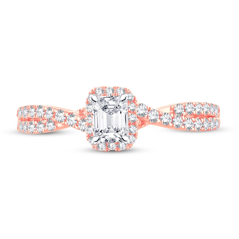 Main Image 3 of Now + Forever Diamond Engagement Ring 3/4 ct tw Emerald & Round 14K Rose Gold