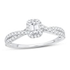 Diamond Engagement Ring 3/4 ct tw Emerald & Round 14K White Gold