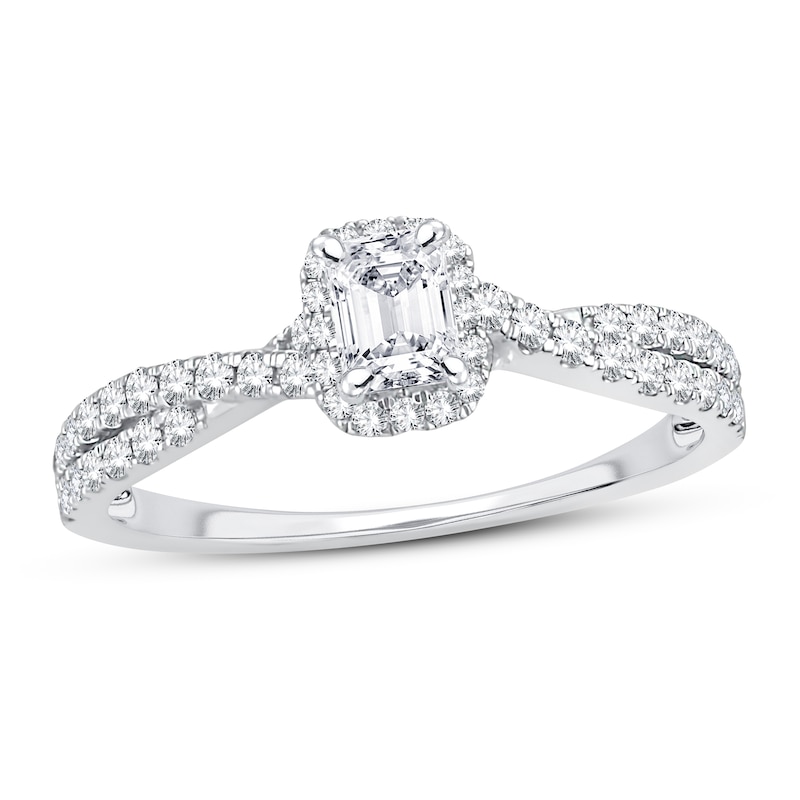 Main Image 1 of Now + Forever Diamond Engagement Ring 3/4 ct tw Emerald & Round 14K White Gold