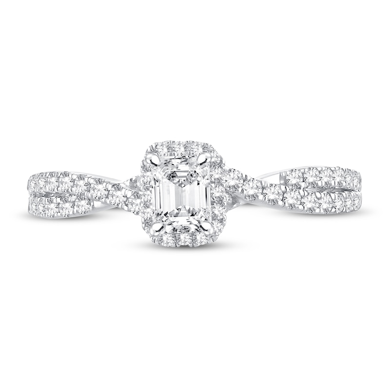 Main Image 3 of Now + Forever Diamond Engagement Ring 3/4 ct tw Emerald & Round 14K White Gold