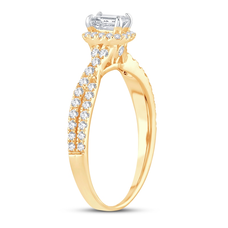 Diamond Engagement Ring 3/4 ct tw Emerald & Round 14K Yellow Gold