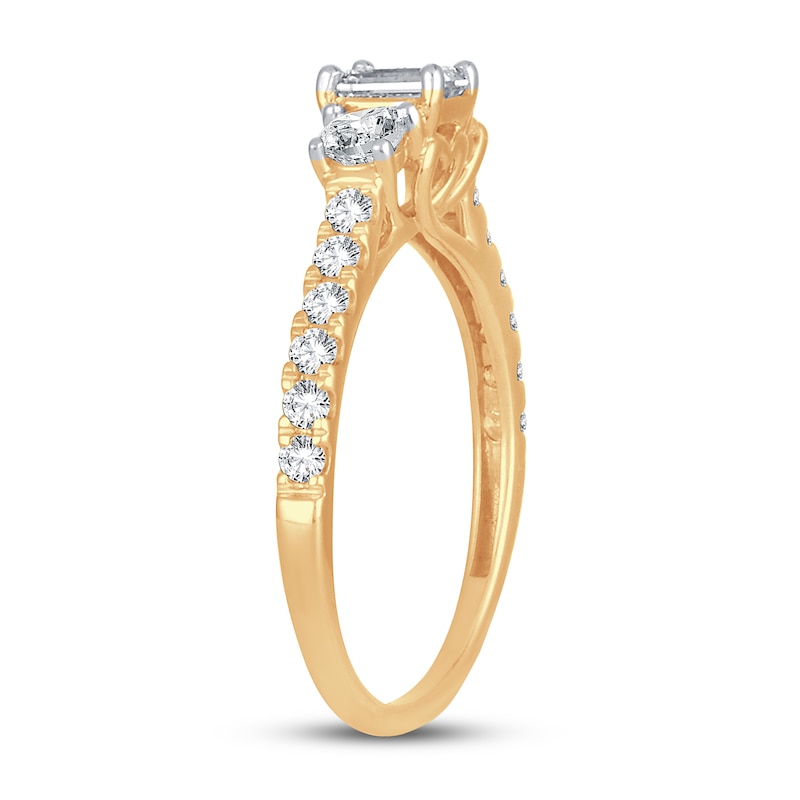 3-Stone Diamond Engagement Ring 1 ct tw Emerald & Round 14K Yellow Gold