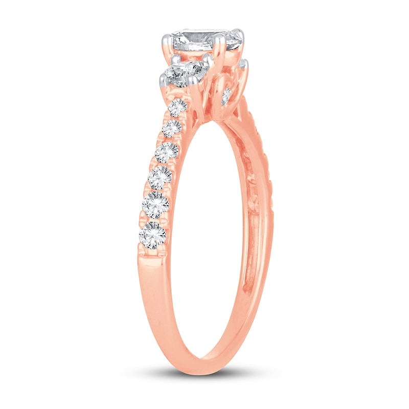 3-Stone Diamond Engagement Ring 1 ct tw Oval & Round  14K Rose Gold