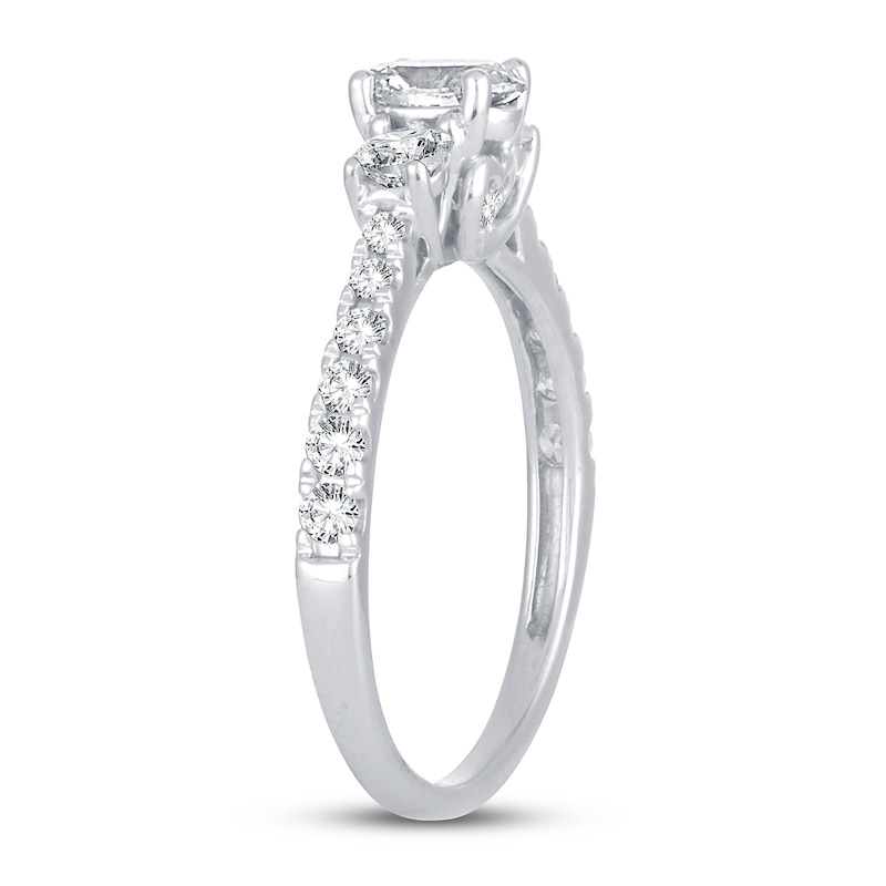 Main Image 2 of Memories Moments Magic 3-Stone Diamond Engagement Ring 1 ct tw Oval & Round 14K White Gold